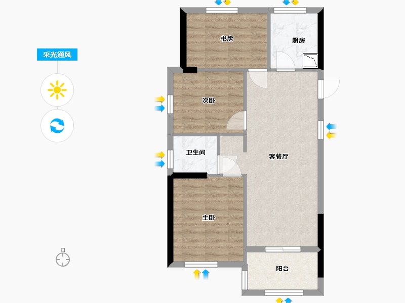 福建省-漳州市-阳光城大唐翡丽印象-64.00-户型库-采光通风