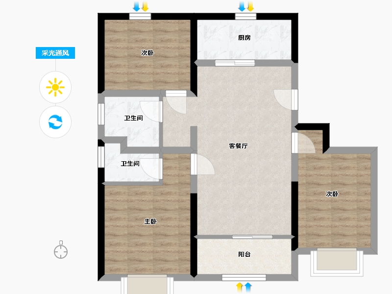 天津-天津市-天保意境雅居-74.43-户型库-采光通风