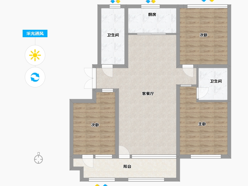 山东省-潍坊市-雅柏文一号公馆-97.60-户型库-采光通风