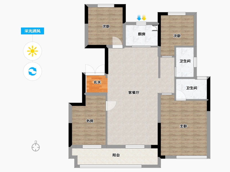 河南省-南阳市-中梁珑熙府-102.38-户型库-采光通风