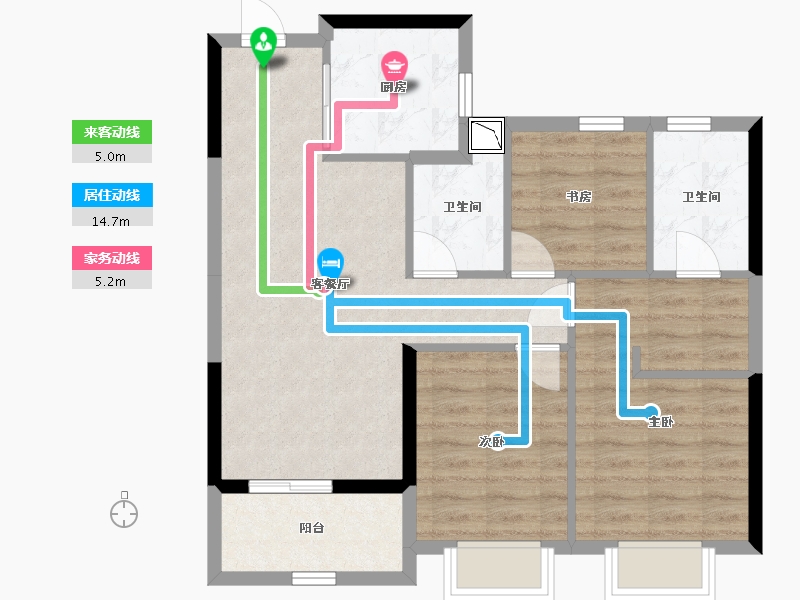 浙江省-杭州市-滨江沁语晓庭-74.39-户型库-动静线