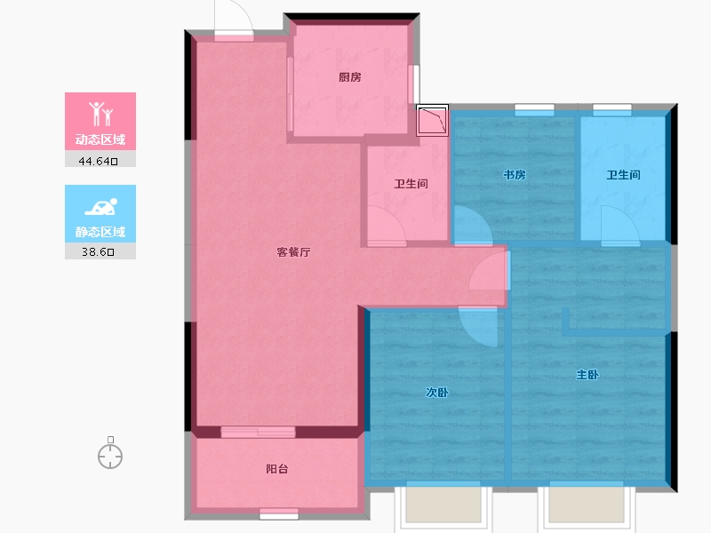 浙江省-杭州市-滨江沁语晓庭-74.39-户型库-动静分区