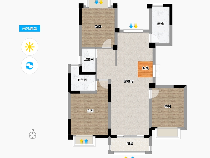 江苏省-扬州市-城建九境融园-92.00-户型库-采光通风