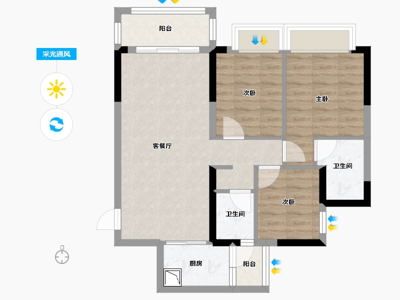 广东省-肇庆市-东基・四季金谷-65.75-户型库-采光通风