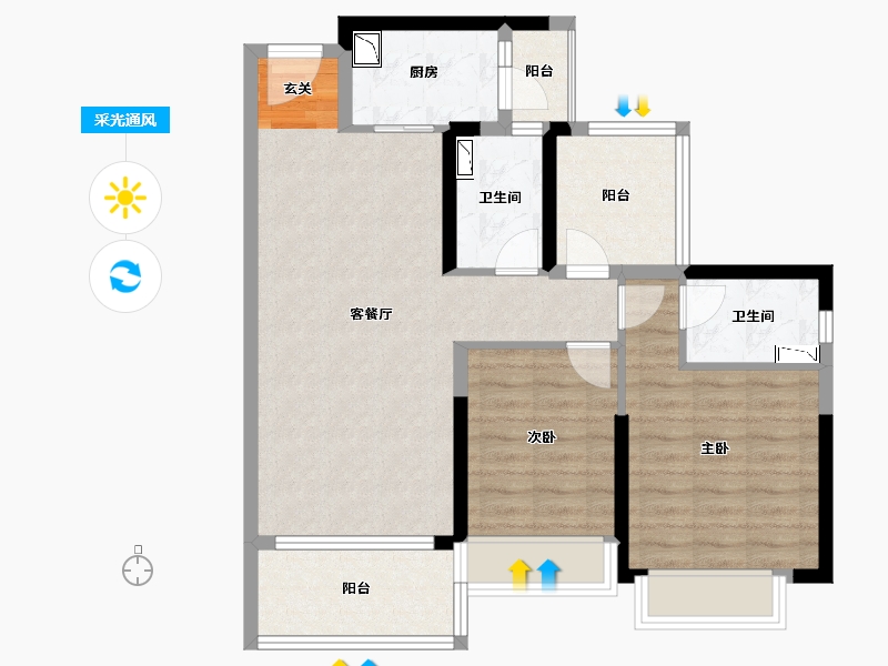 广东省-惠州市-方直彩虹里-79.55-户型库-采光通风