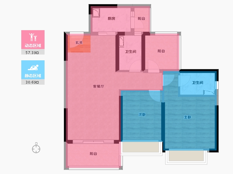 广东省-惠州市-方直彩虹里-77.37-户型库-动静分区