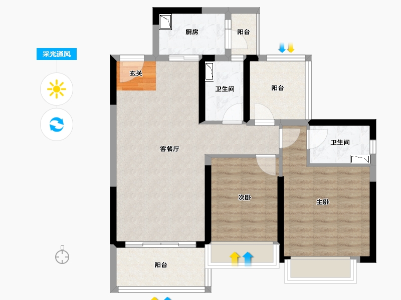 广东省-惠州市-方直彩虹里-77.37-户型库-采光通风