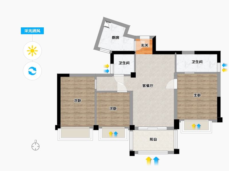 广西壮族自治区-桂林市-碧园南溪新城-70.99-户型库-采光通风