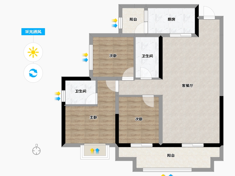 重庆-重庆市-泰吉同诚悦府-89.26-户型库-采光通风