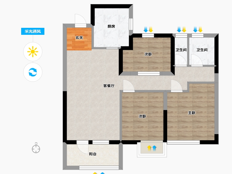 山东省-青岛市-通汇当代阅MOMΛ-71.20-户型库-采光通风