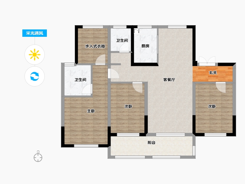 江苏省-扬州市-一观园-113.82-户型库-采光通风