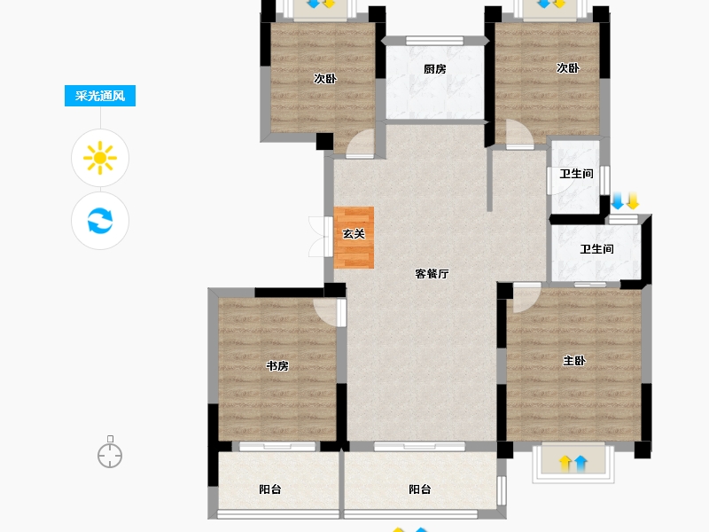 江苏省-扬州市-城建九境融园-104.00-户型库-采光通风