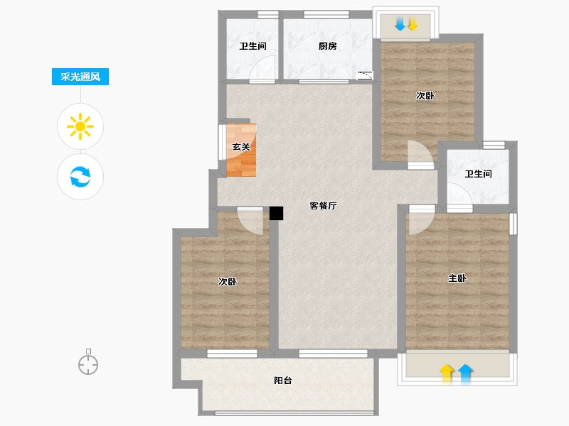 江苏省-扬州市-郡宸府-89.99-户型库-采光通风