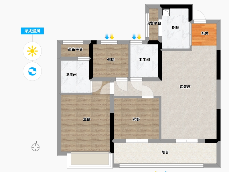 浙江省-嘉兴市-万城景湖园-74.40-户型库-采光通风