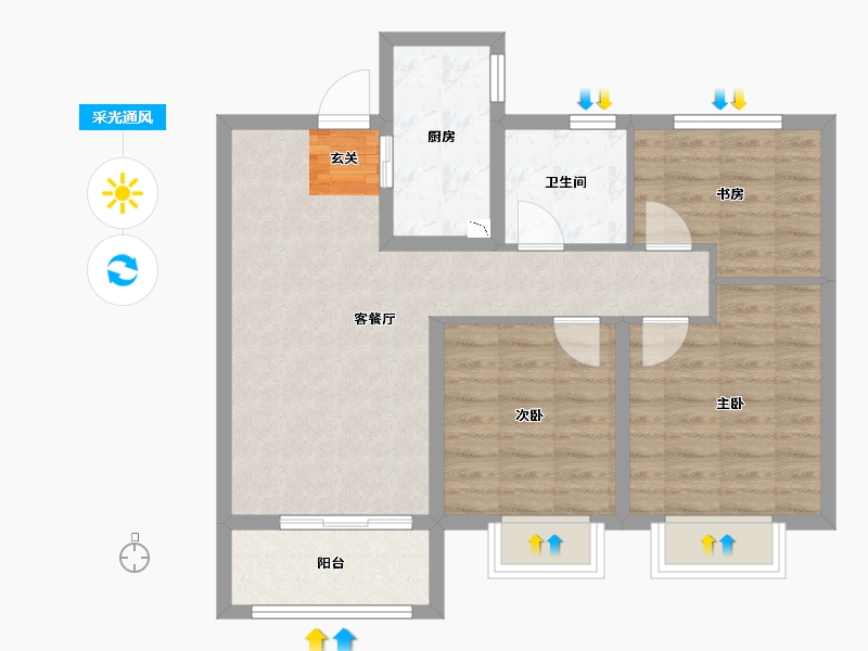 江苏省-南京市-扬子江金茂悦-72.00-户型库-采光通风