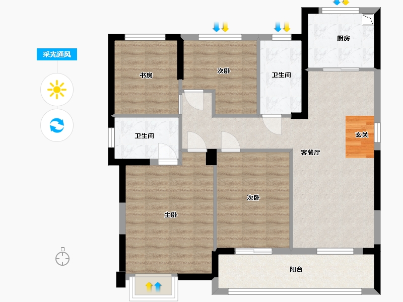 浙江省-嘉兴市-万城杭安府-96.03-户型库-采光通风