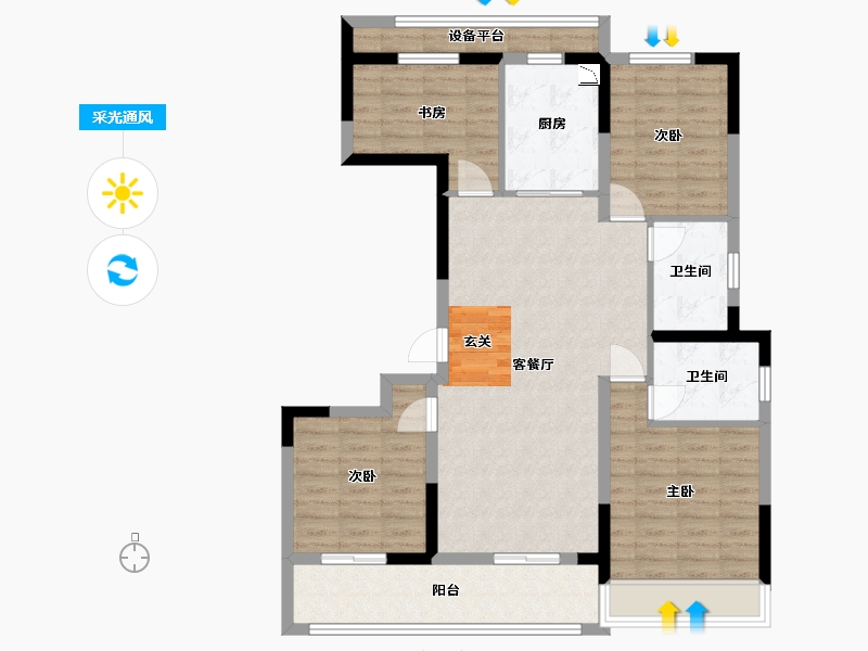 浙江省-嘉兴市-信达君望里-103.20-户型库-采光通风