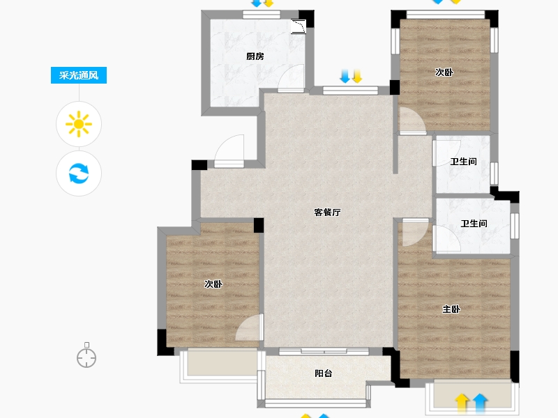 浙江省-绍兴市-中梁越江府-86.52-户型库-采光通风