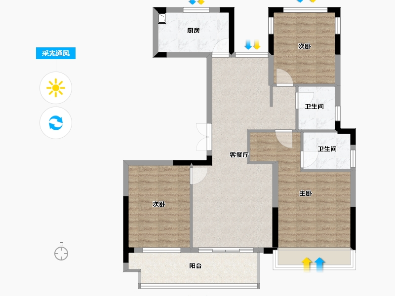 浙江省-绍兴市-中梁越江府-94.40-户型库-采光通风