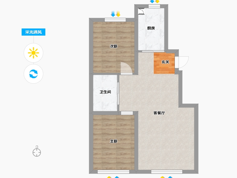 吉林省-长春市-万龙银河城北区-57.29-户型库-采光通风