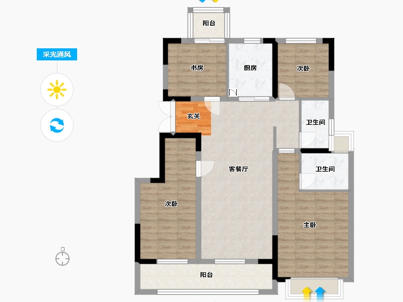 江苏省-镇江市-红星天铂-104.79-户型库-采光通风