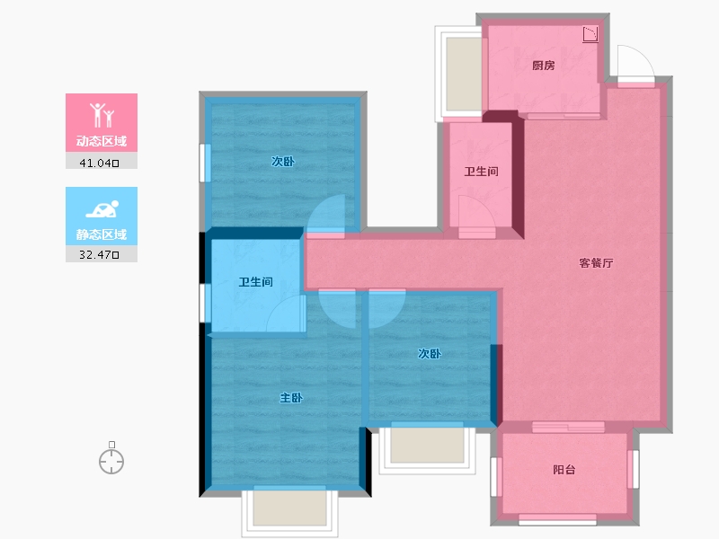 广西壮族自治区-南宁市-丰泽双湾紫云台-64.59-户型库-动静分区