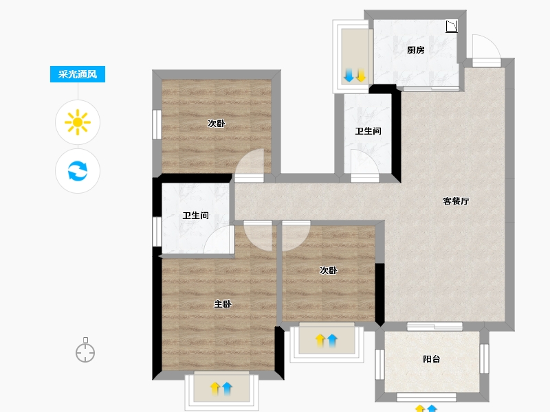 广西壮族自治区-南宁市-丰泽双湾紫云台-64.59-户型库-采光通风