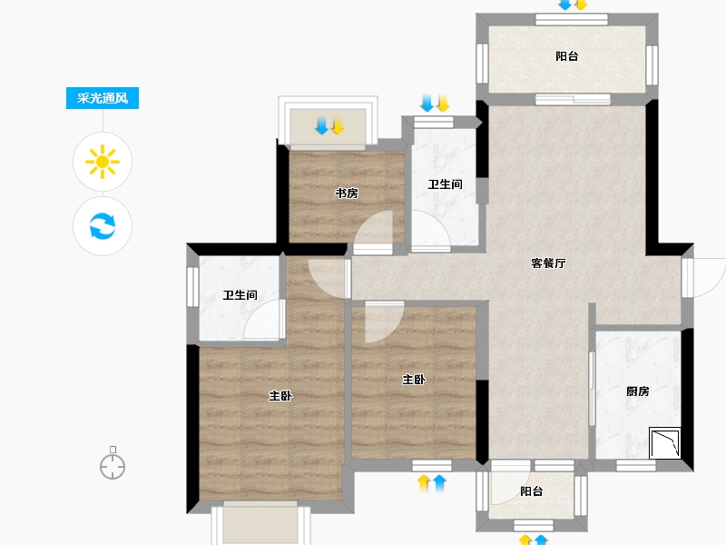 广西壮族自治区-南宁市-南宁云星钱隆江景-63.39-户型库-采光通风