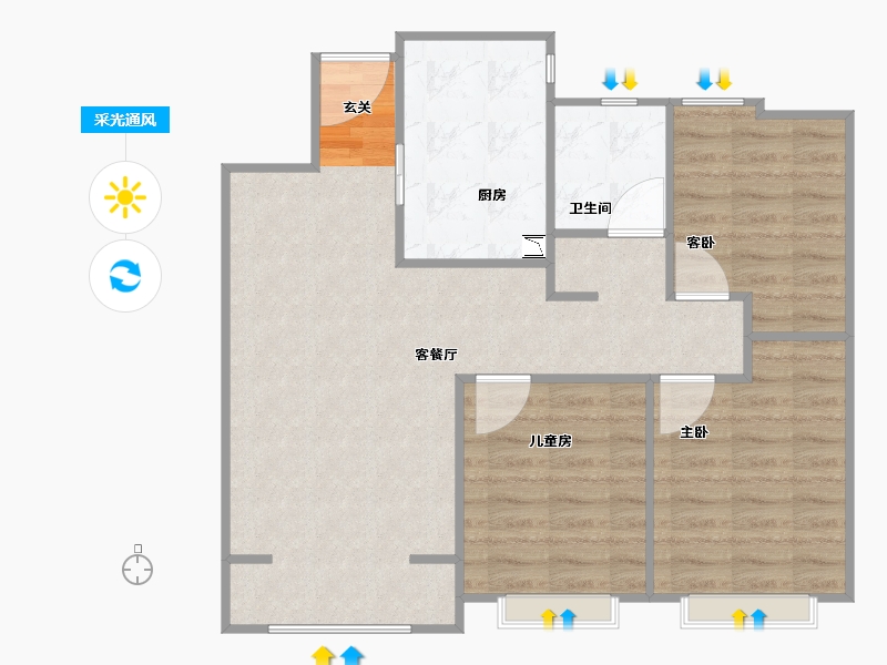 天津-天津市-绿地新里天澜-75.20-户型库-采光通风