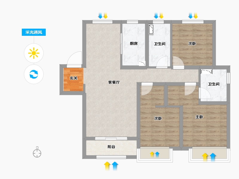 河北省-石家庄市-石家庄・融创城-80.32-户型库-采光通风