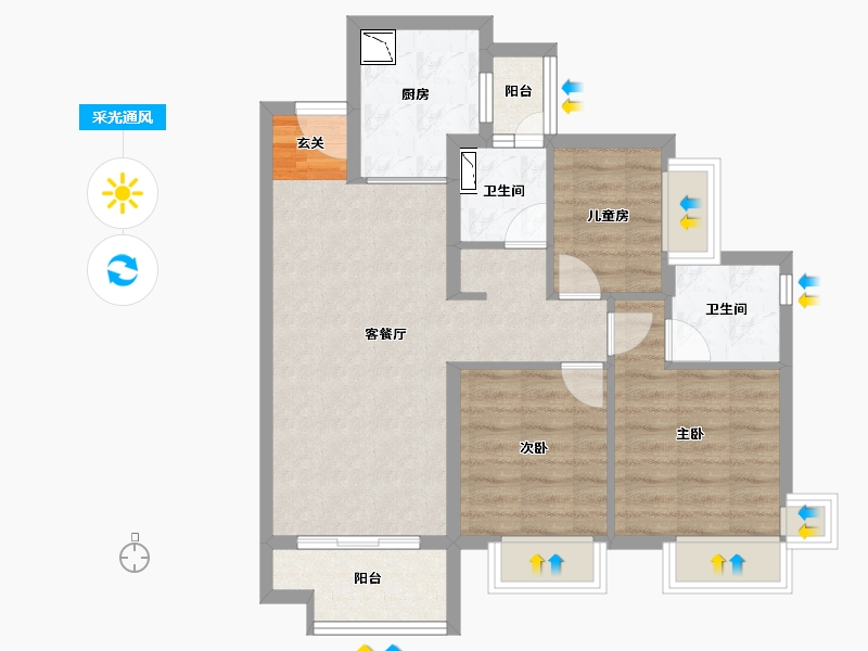 广东省-东莞市-保利松湖和府-71.64-户型库-采光通风