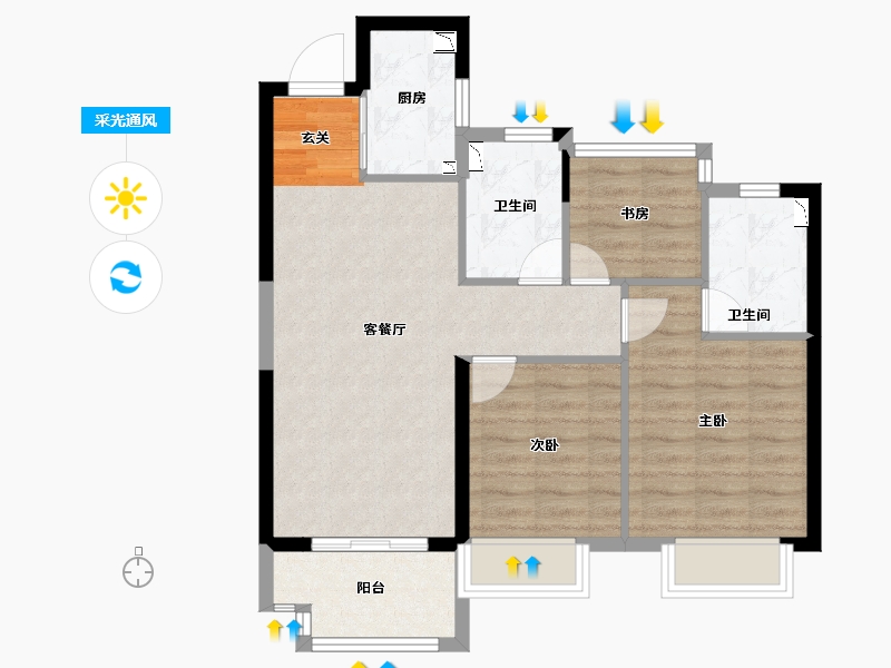 浙江省-温州市-中南漫悦湾-71.70-户型库-采光通风