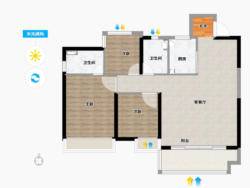 浙江省-温州市-中南漫悦湾-93.98-户型库-采光通风