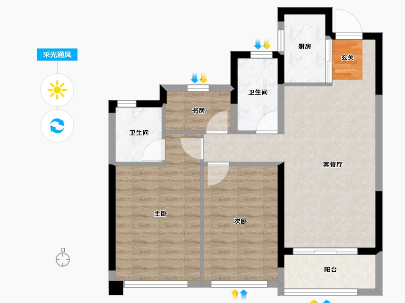 浙江省-温州市-龙湖天曜城-72.81-户型库-采光通风