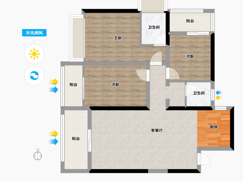 湖南省-株洲市-壹号公馆-92.63-户型库-采光通风