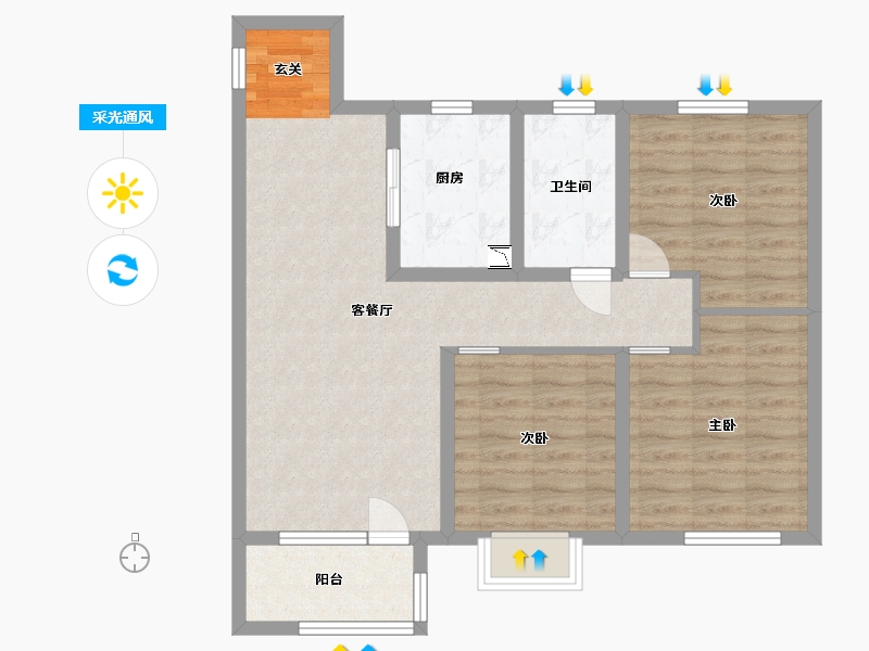 山东省-青岛市-青岛金地自在城-80.80-户型库-采光通风