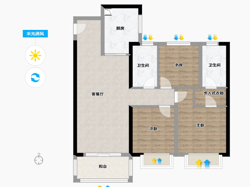 江苏省-盐城市-奥园公园悦府-89.59-户型库-采光通风