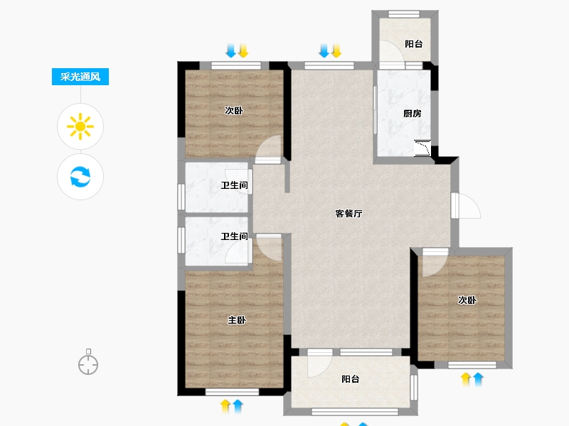 山东省-烟台市-翡翠康城-90.40-户型库-采光通风