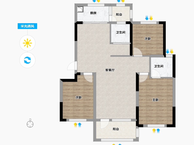 山东省-烟台市-翡翠康城-90.40-户型库-采光通风