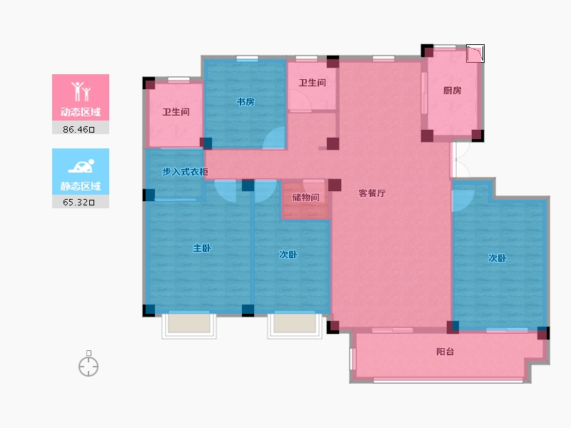 安徽省-合肥市-绿城翡翠湖玫瑰园-138.00-户型库-动静分区