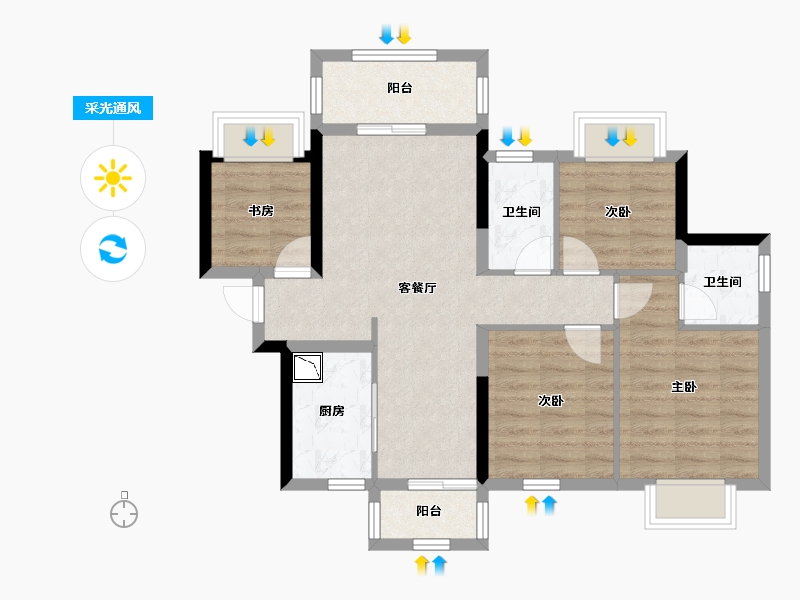 广西壮族自治区-南宁市-南宁云星钱隆江景-75.99-户型库-采光通风