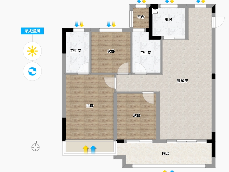 浙江省-台州市-旭辉府-90.00-户型库-采光通风