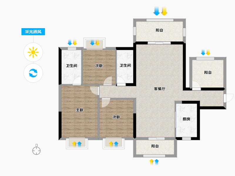 广西壮族自治区-南宁市-荣和公园大道华府-115.87-户型库-采光通风