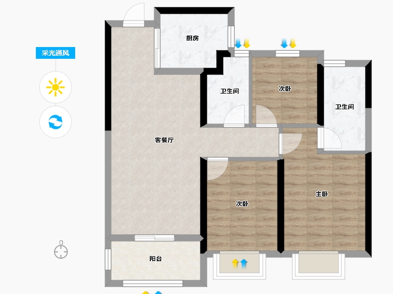 浙江省-杭州市-九章赋-74.34-户型库-采光通风