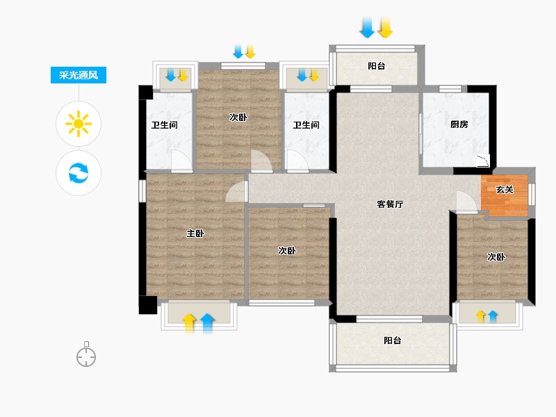 广东省-湛江市-黄坡碧桂园-103.20-户型库-采光通风