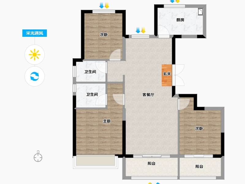 江苏省-扬州市-时润蓝湾-104.80-户型库-采光通风