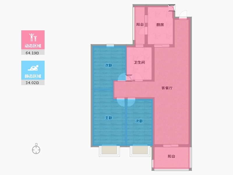 山东省-淄博市-淄博恒大御澜庭-87.20-户型库-动静分区