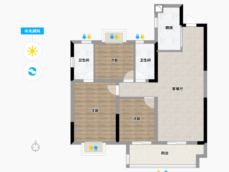 安徽省-阜阳市-融创城-87.98-户型库-采光通风