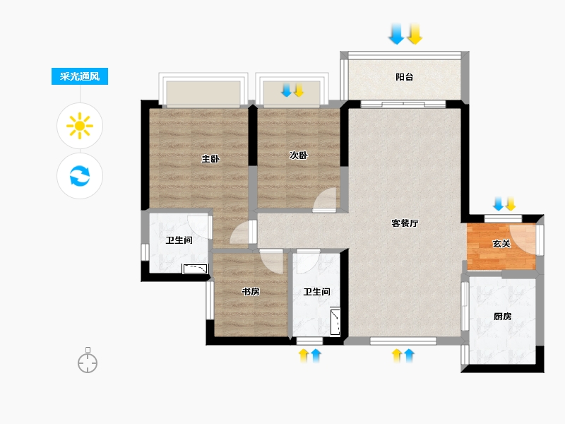 广东省-东莞市-信鸿誉庭-73.64-户型库-采光通风