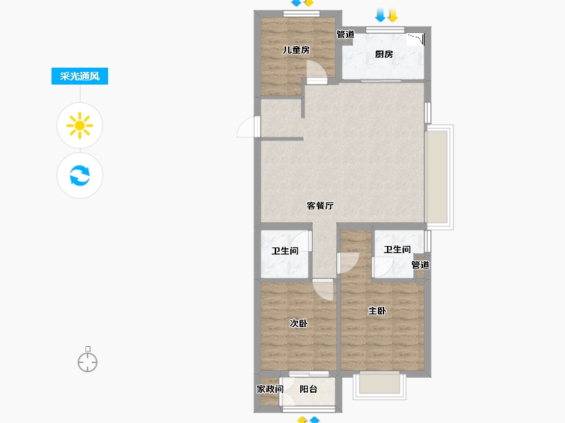 山西省-太原市-保利和光尘樾-76.96-户型库-采光通风